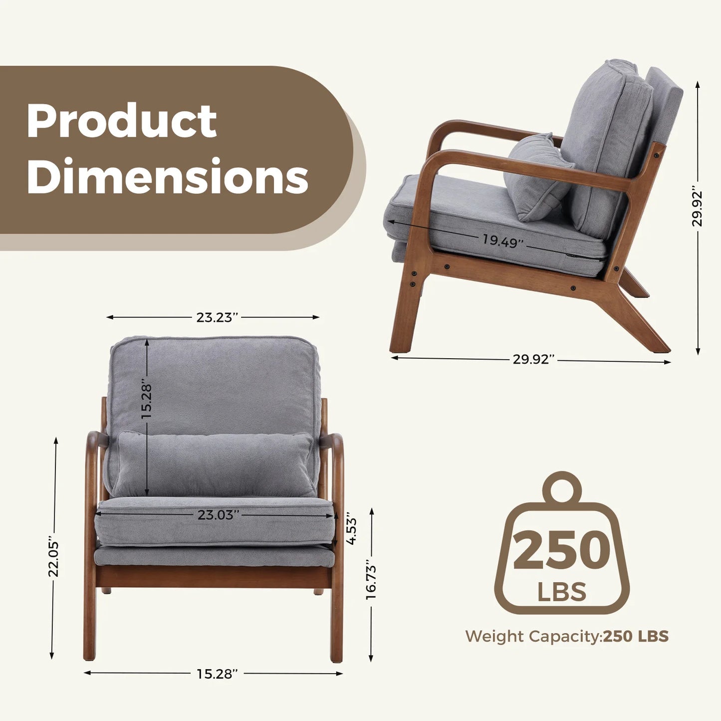 JHK Mid Century Modern Wooden Frame Armchair