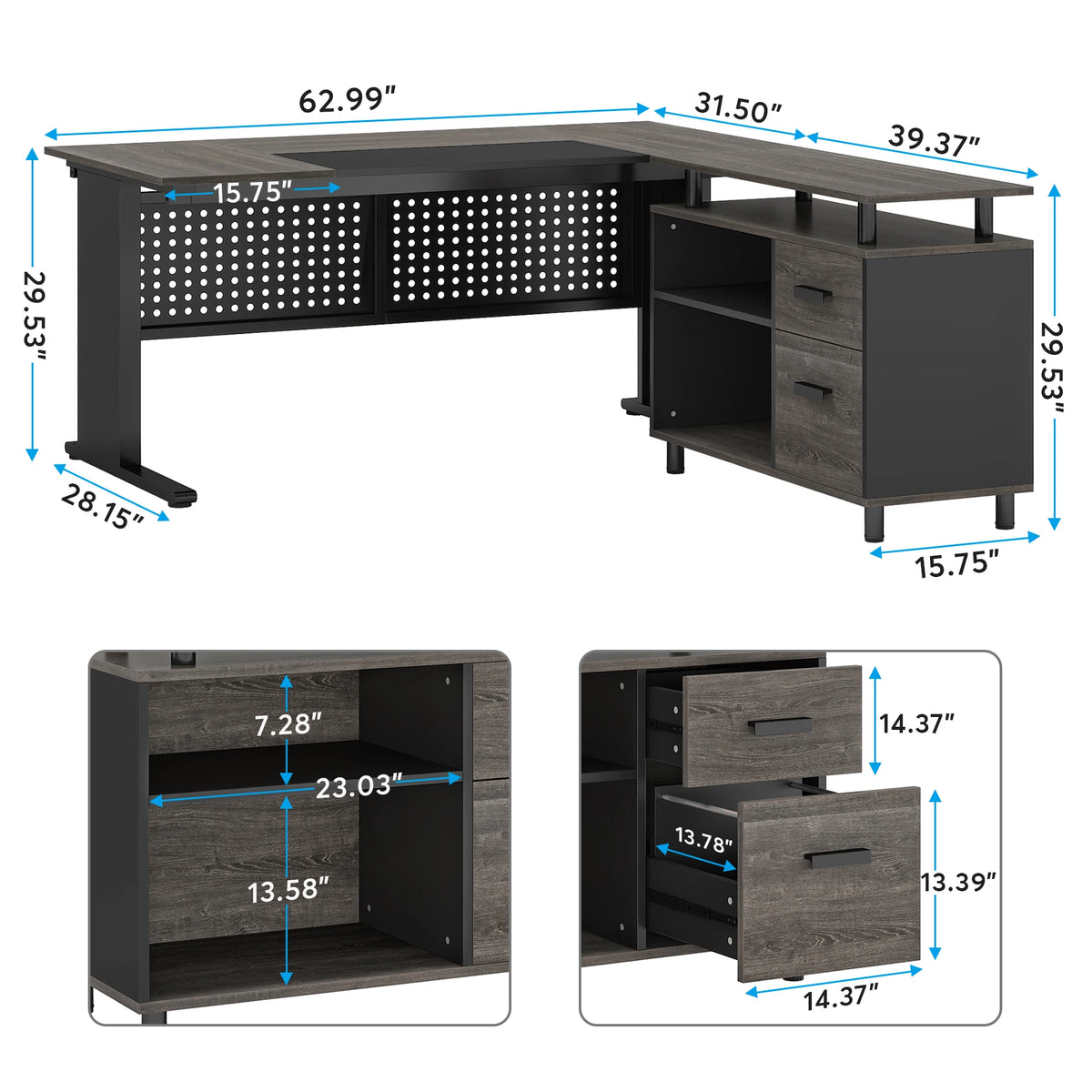 Tribesigns L Shaped Executive Desk With File Cabinet