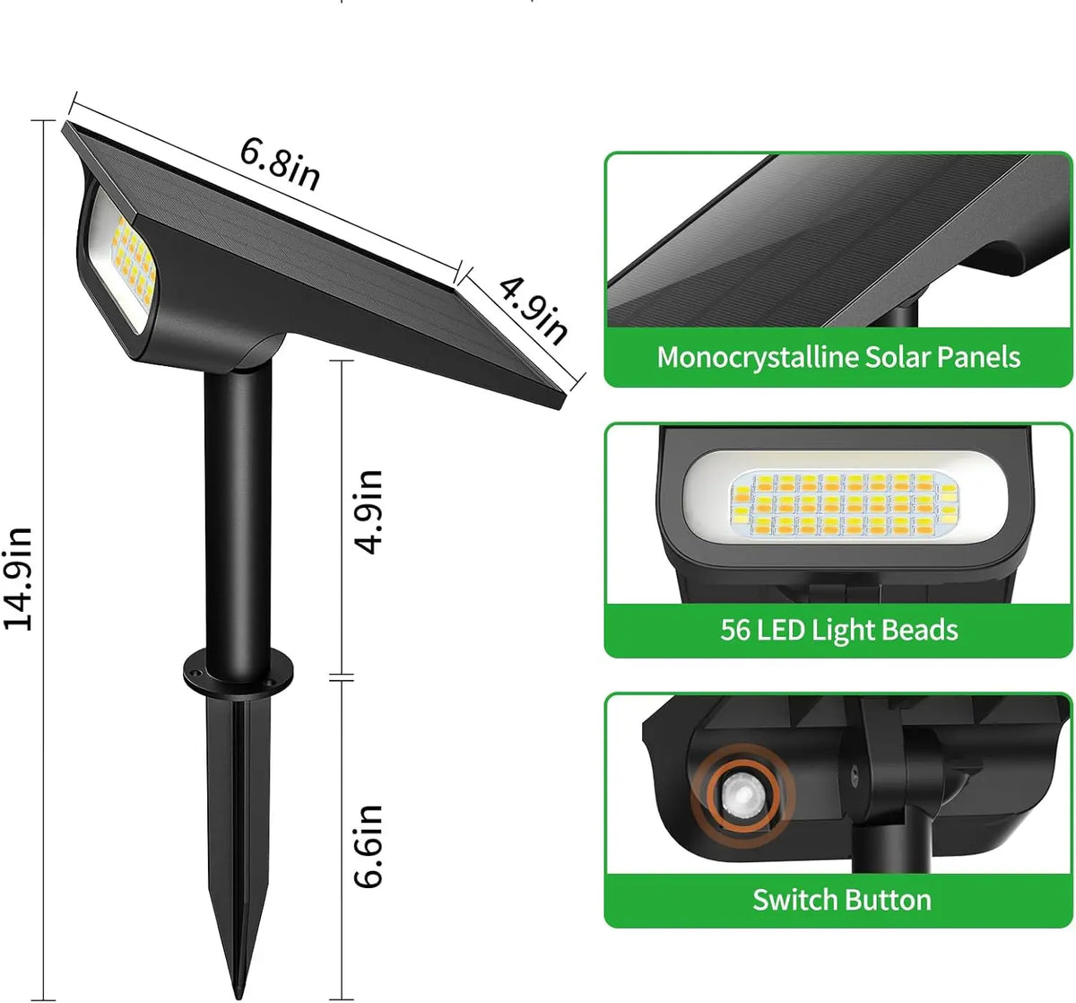 Intelamp Solar Spotlights 4000Mah 3 Color Modes Outdoor Solar Light Garden Lights for Landscape Pathway Yard Patio Garage Driveway Tree