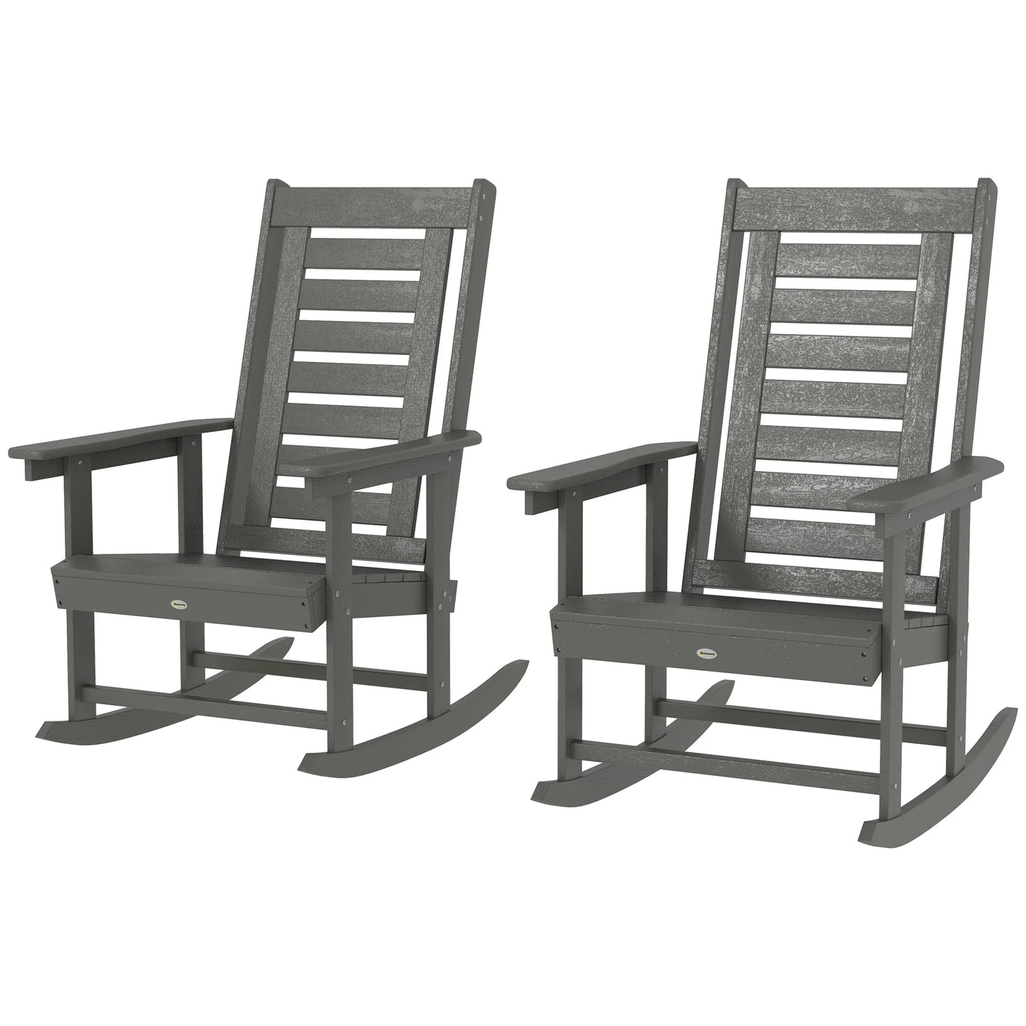 2 Outdoor Rocking Chairs, HDPE High Back Patio Rockers, Dark Gray