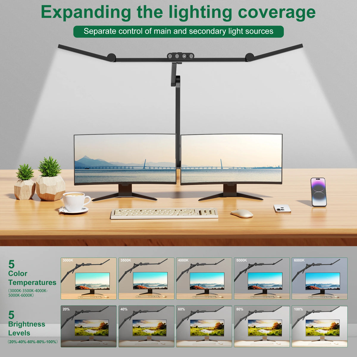 Aiopp Three Head Desk Lamp With Memory Function Dimmable