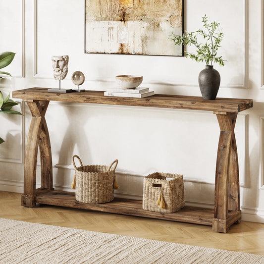 Tribesigns Solid Wood Console Table With Two Tier Storage