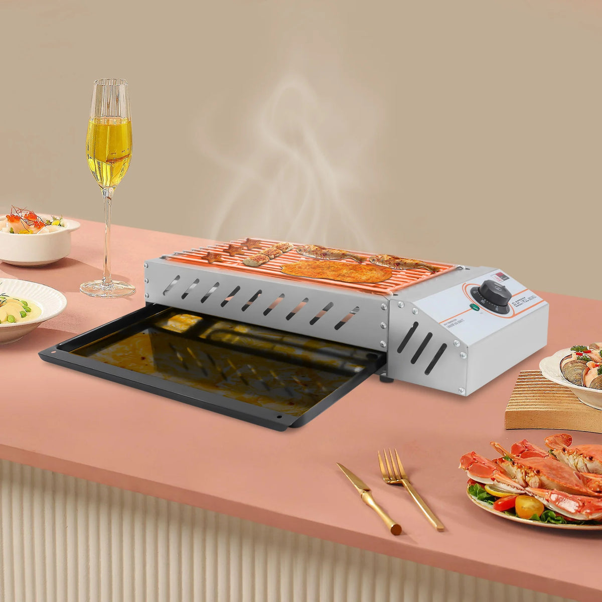 Bymaocar U Shaped Electric Grill Indoor Stainless Steel