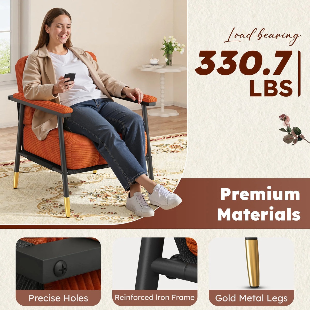 EnHomee Modern Upholstered Armchair With Metal Frame