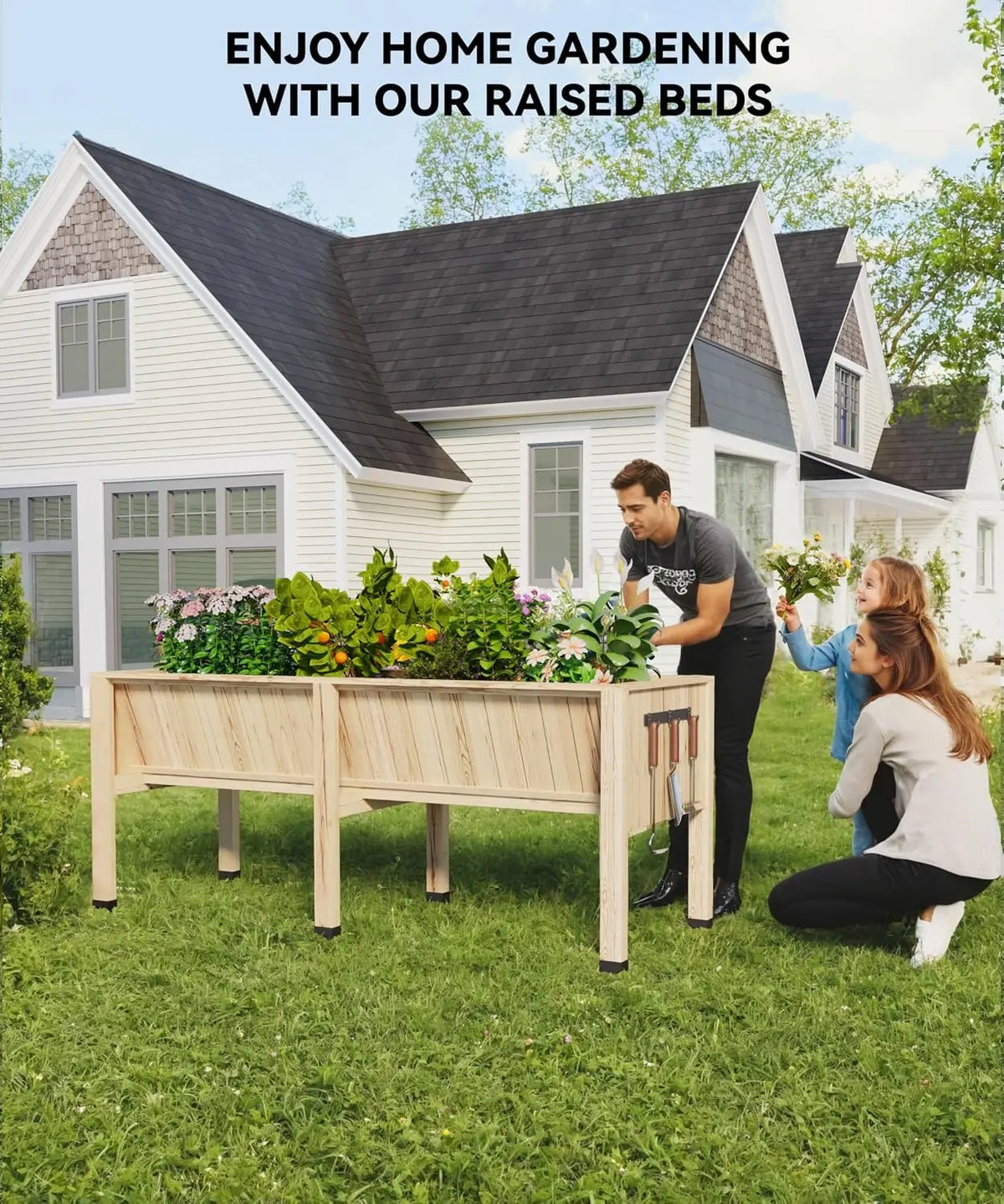 Raised WPC Planter Box Stand With Hooks