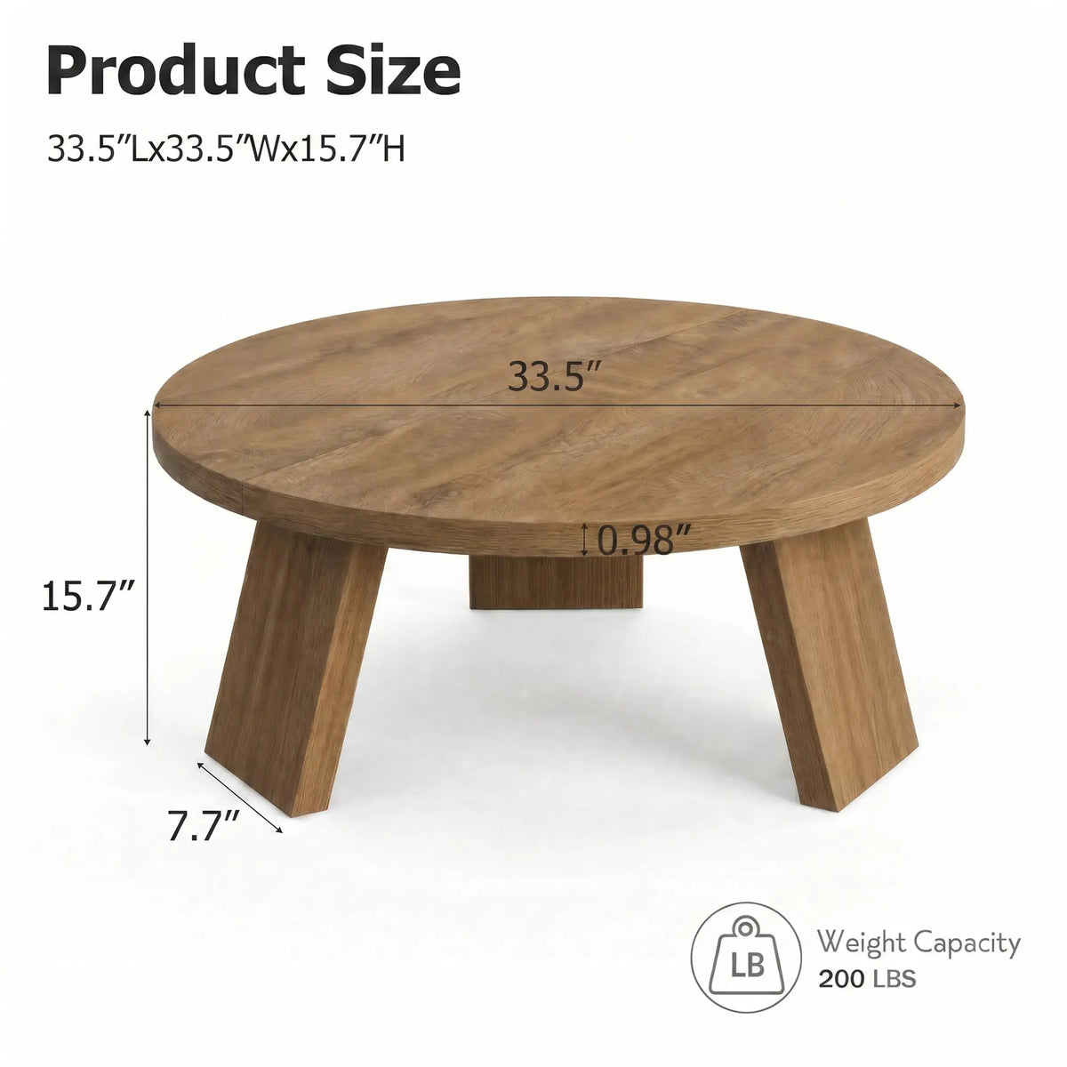 HiMiss Modern Round Coffee Table With Wood Grain Top