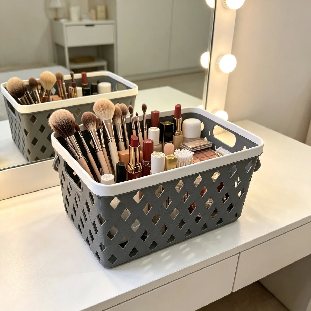 Stackable Plastic Storage Basket Organizer With Handles