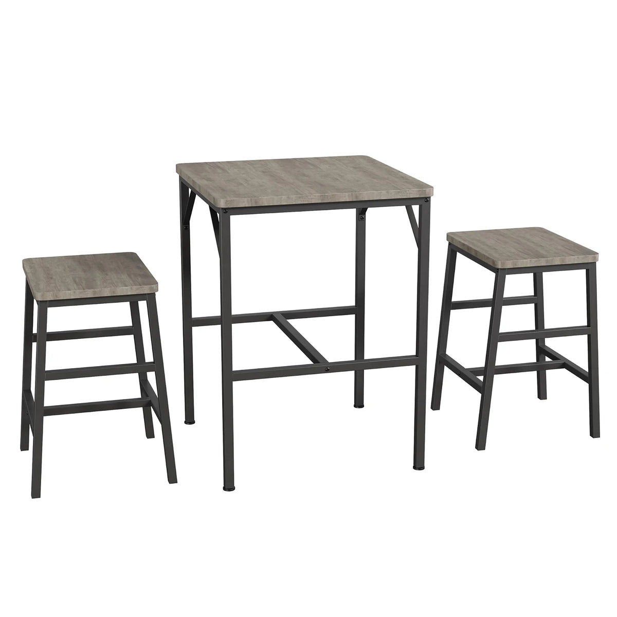 3 Piece Pub Height Dining Table Set For 2, 23.6 Inch Square Bar Table With 2 Stools, Space Saving Bistro Set For Apartment Kitchen