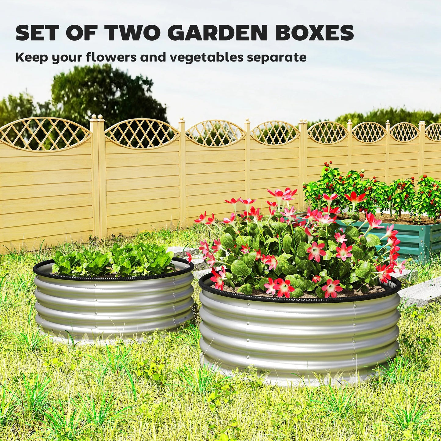 Raised Garden Bed, Set of 2 Galvanized Planter Box, Silver