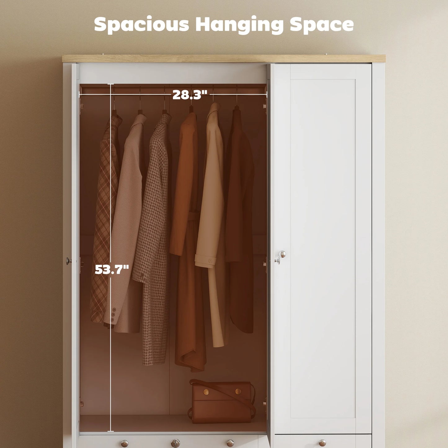 HOMCOM 3-Door Wardrobe With Drawers