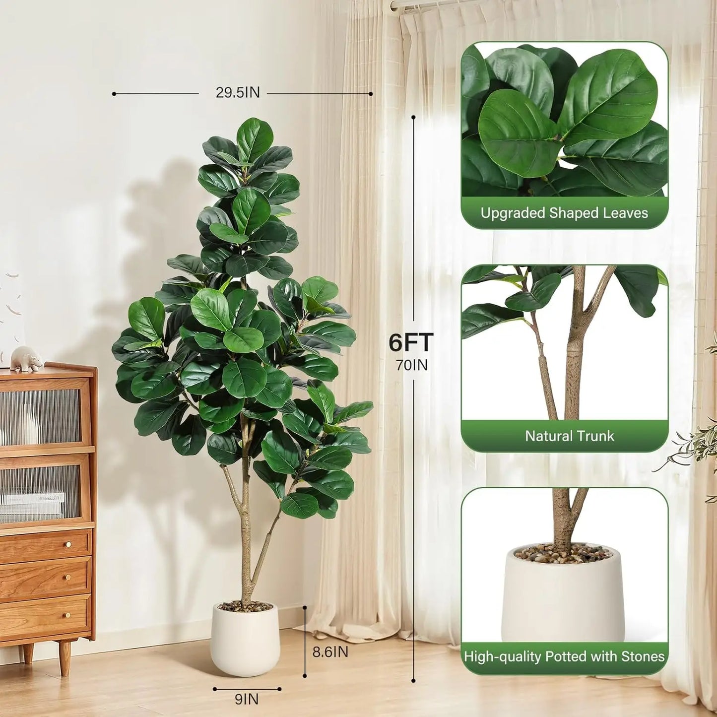 HiMISS Fiddle Leaf Fig Tree Artificial In Planter