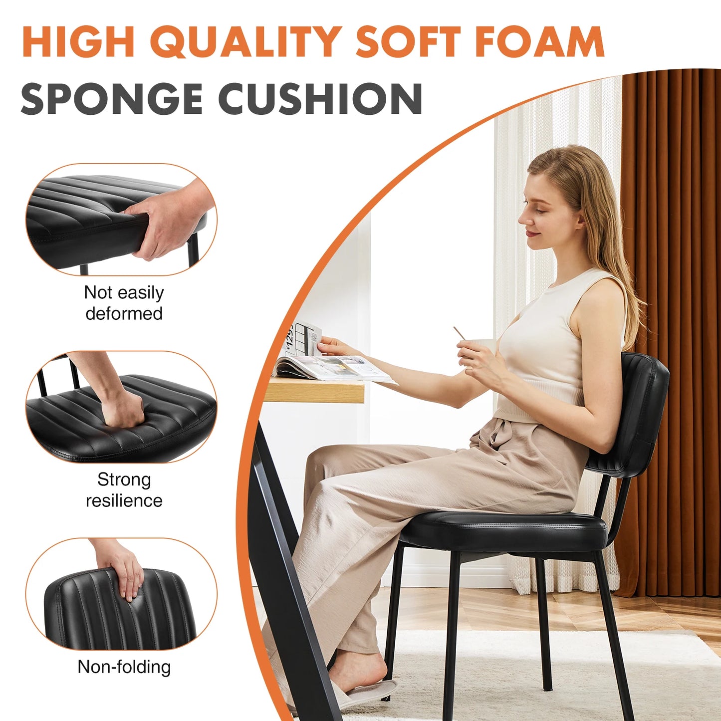 JHK Faux Leather Dining Chairs Set 2 With Ergonomic Support