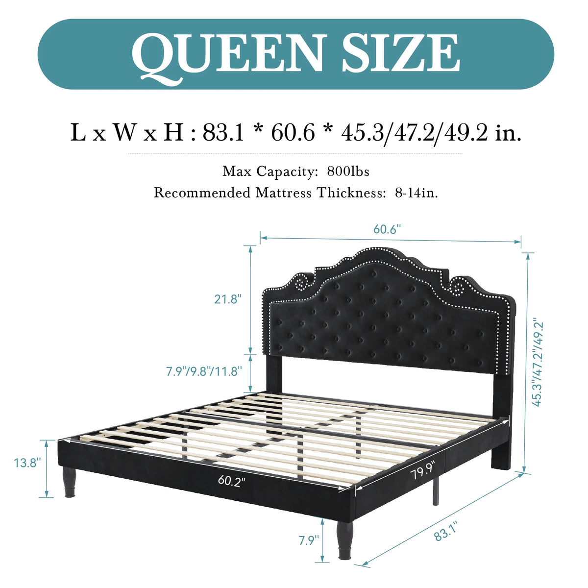 HOOMIC Platform Bed Frame With Adjustable Tiara Headboard