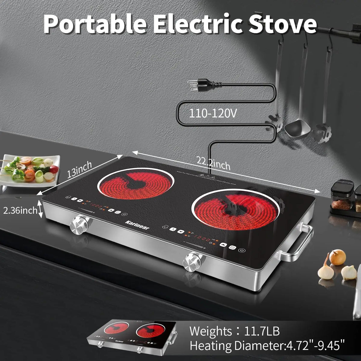 Karinear Two Zone Ceramic Electric Countertop Hob