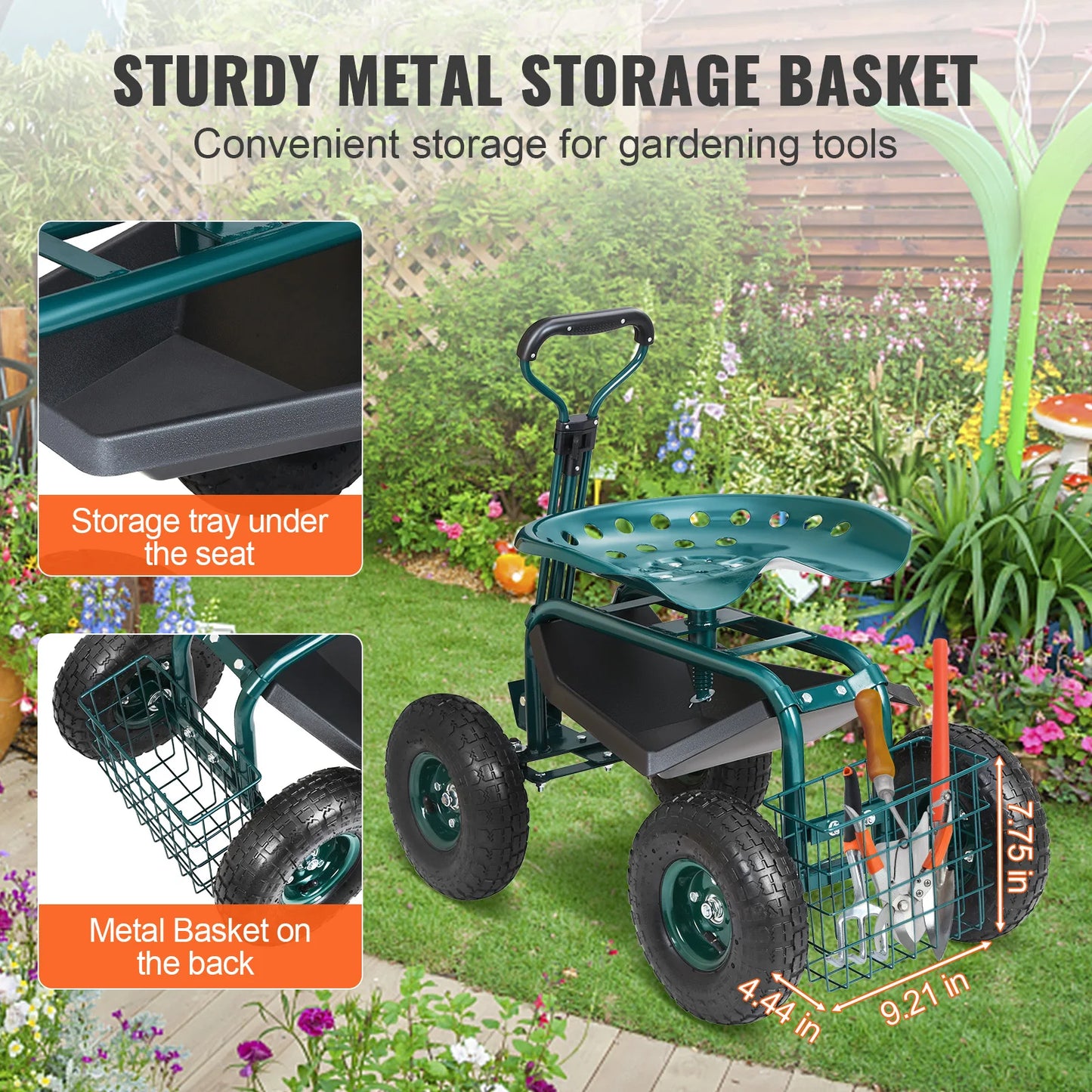 SucceBuy Garden Cart Rolling Workseat With Wheels Swivel