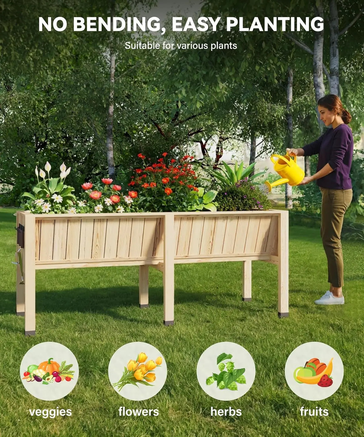 Raised WPC Planter Box Stand With Hooks
