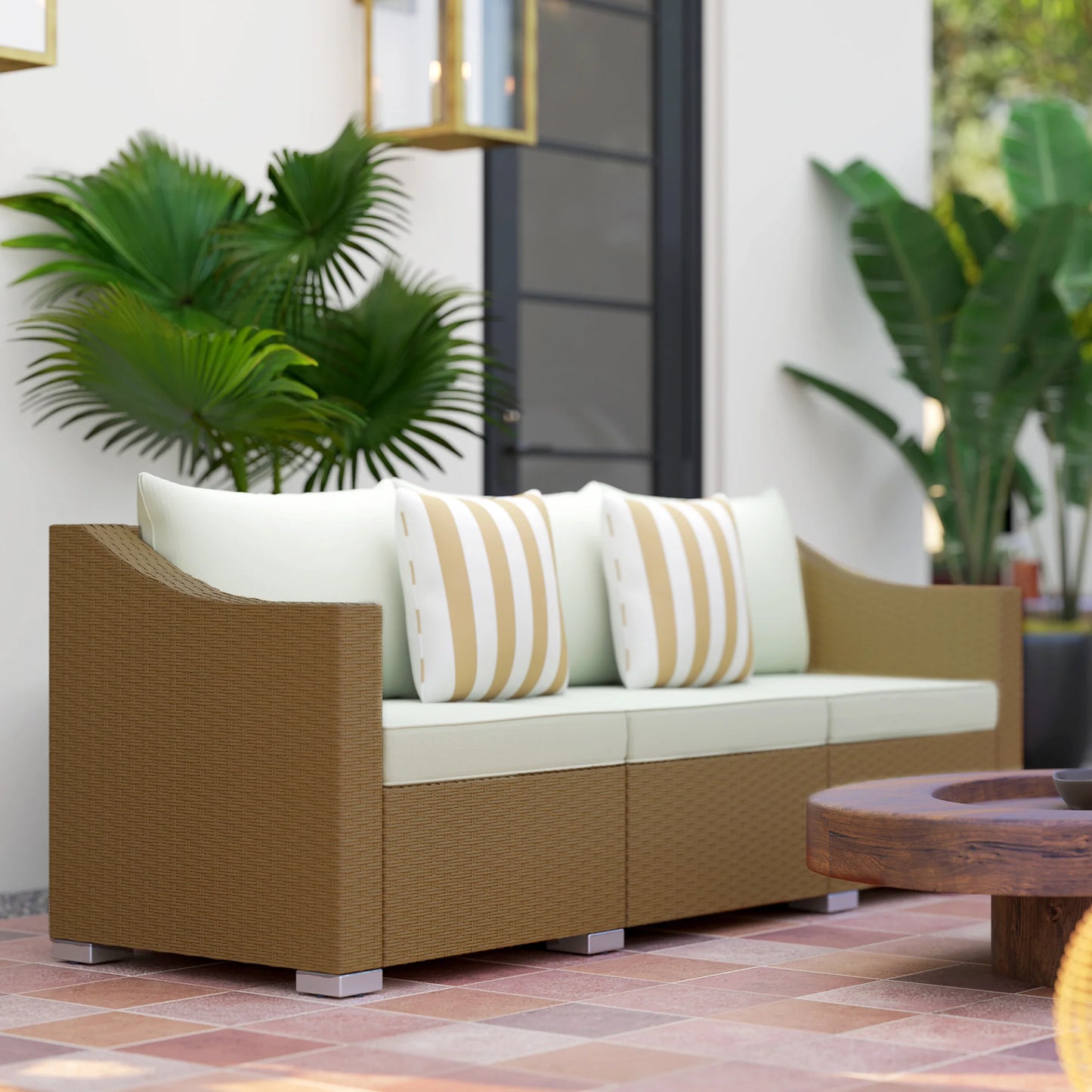 Outdoor Rattan Patio Sofa With Cushions Garden Furniture