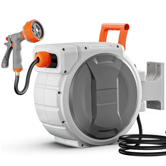 SucceBuy Retractable Garden Hose Reel With 9-Pattern Nozzle