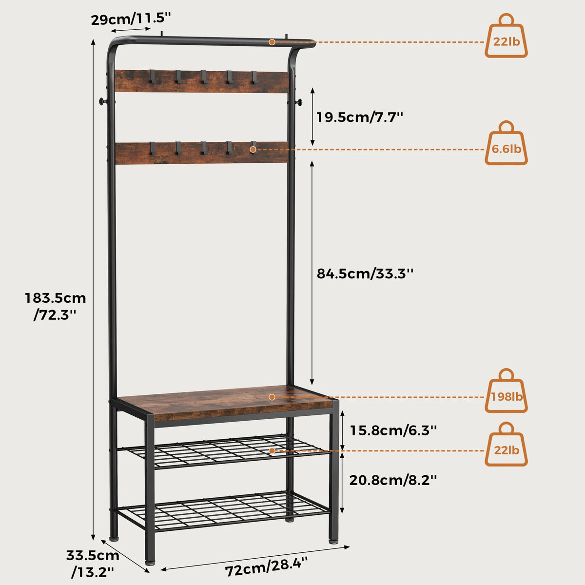 JHK 4-In-1 Coat Rack With Shoe Bench Organizer