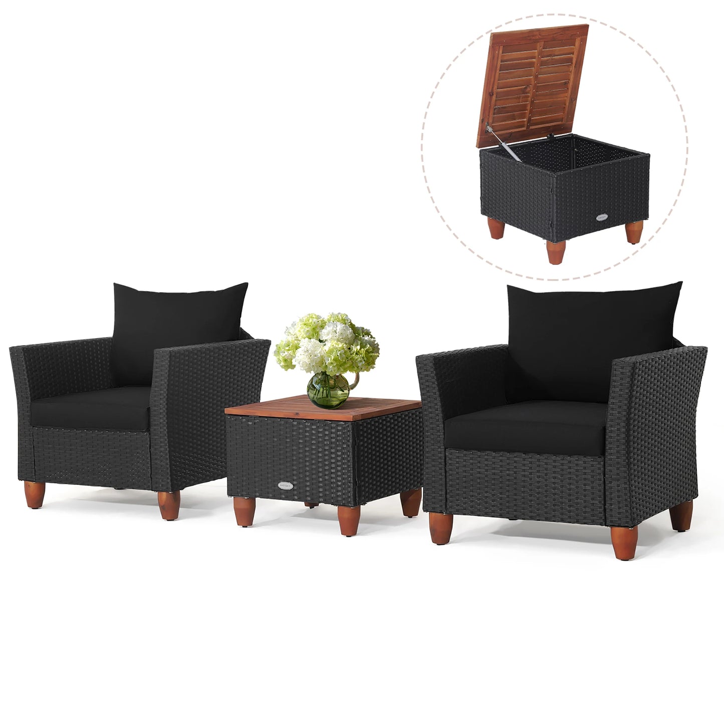 HOMASIS Rattan Patio Sofa Set With Wooden Storage Table