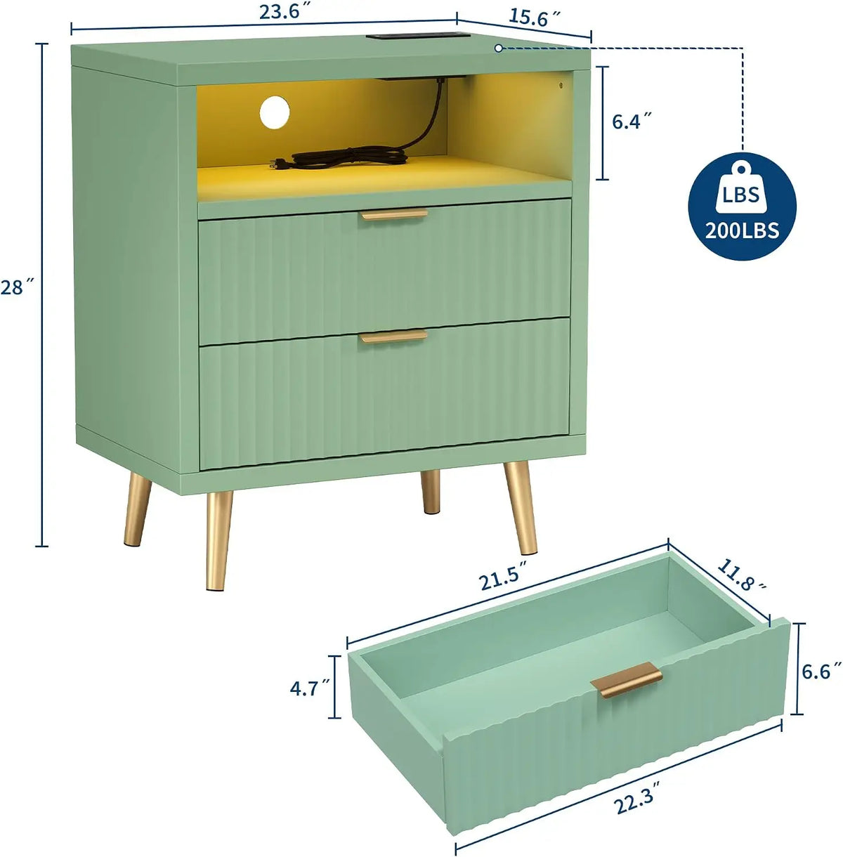 Garvee LED Nightstand With Charging Station And Two Drawers