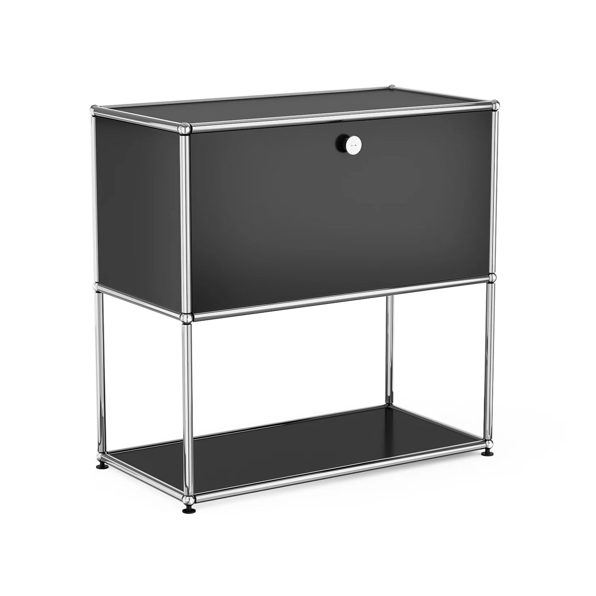 Modern Modular Nightstand Chrome Metal Frame Small Side End Table 2‑Tier Open Storage Bedside Cabinet for Bedroom