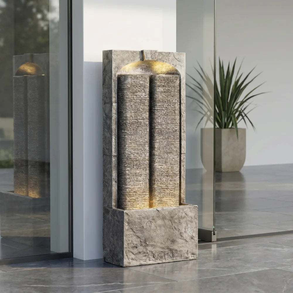 Resin Outdoor Cascading Water Fountain With Led Lights