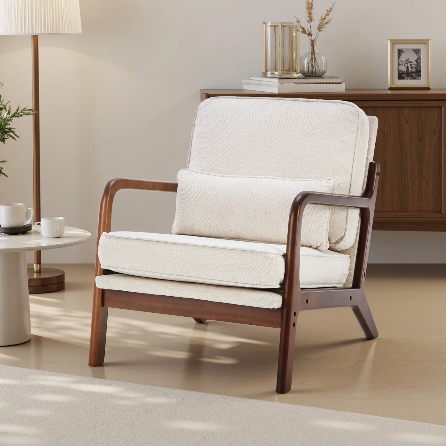 JHK Mid Century Modern Wooden Frame Armchair