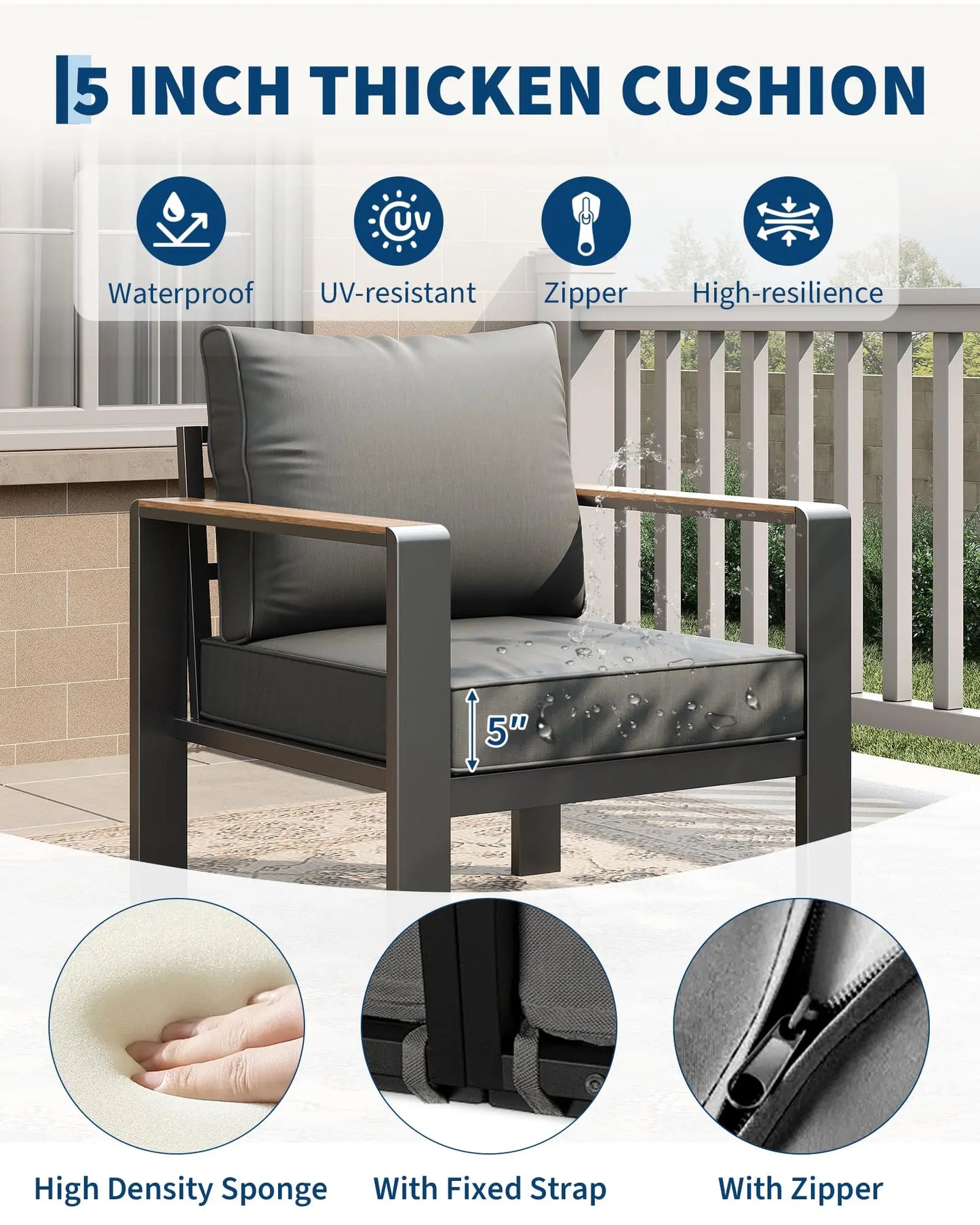 7 Seat Aluminum Patio Furniture Set, Outdoor Sectional Sofa With 5 Inch Thick Cushions & Coffee Table For Porch Deck Yard