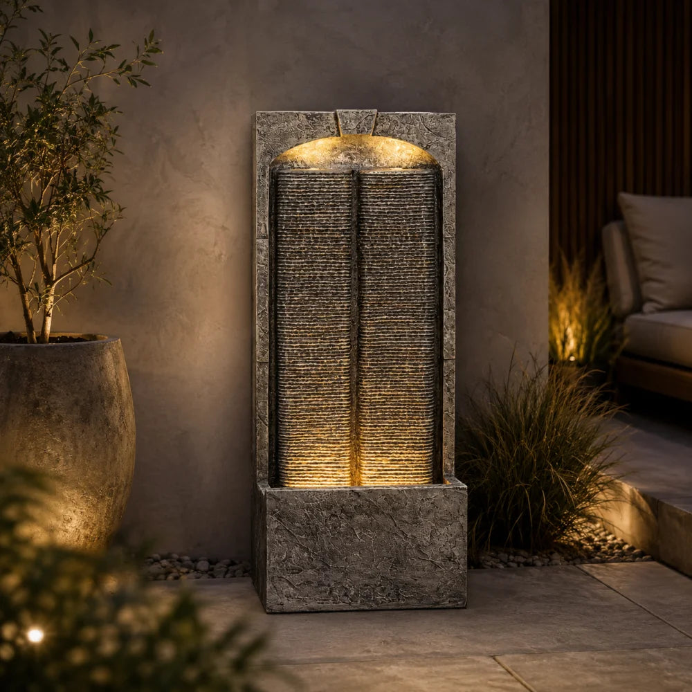 Resin Outdoor Cascading Water Fountain With Led Lights