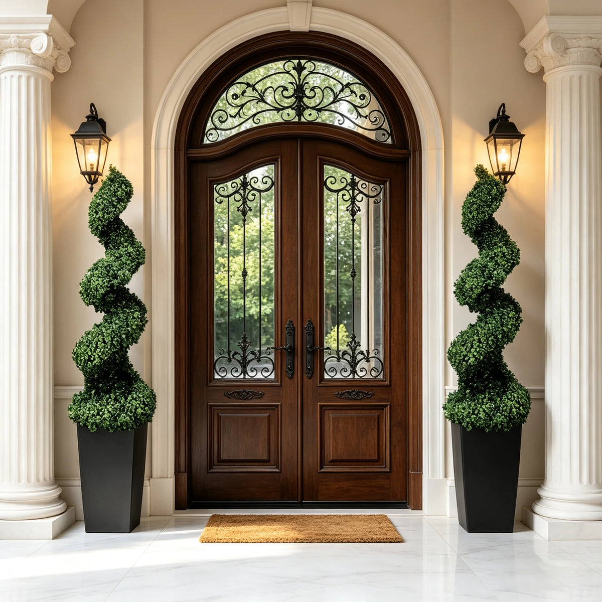 Olitree 2 Pieces Artificial Spiral Boxwood Topiary