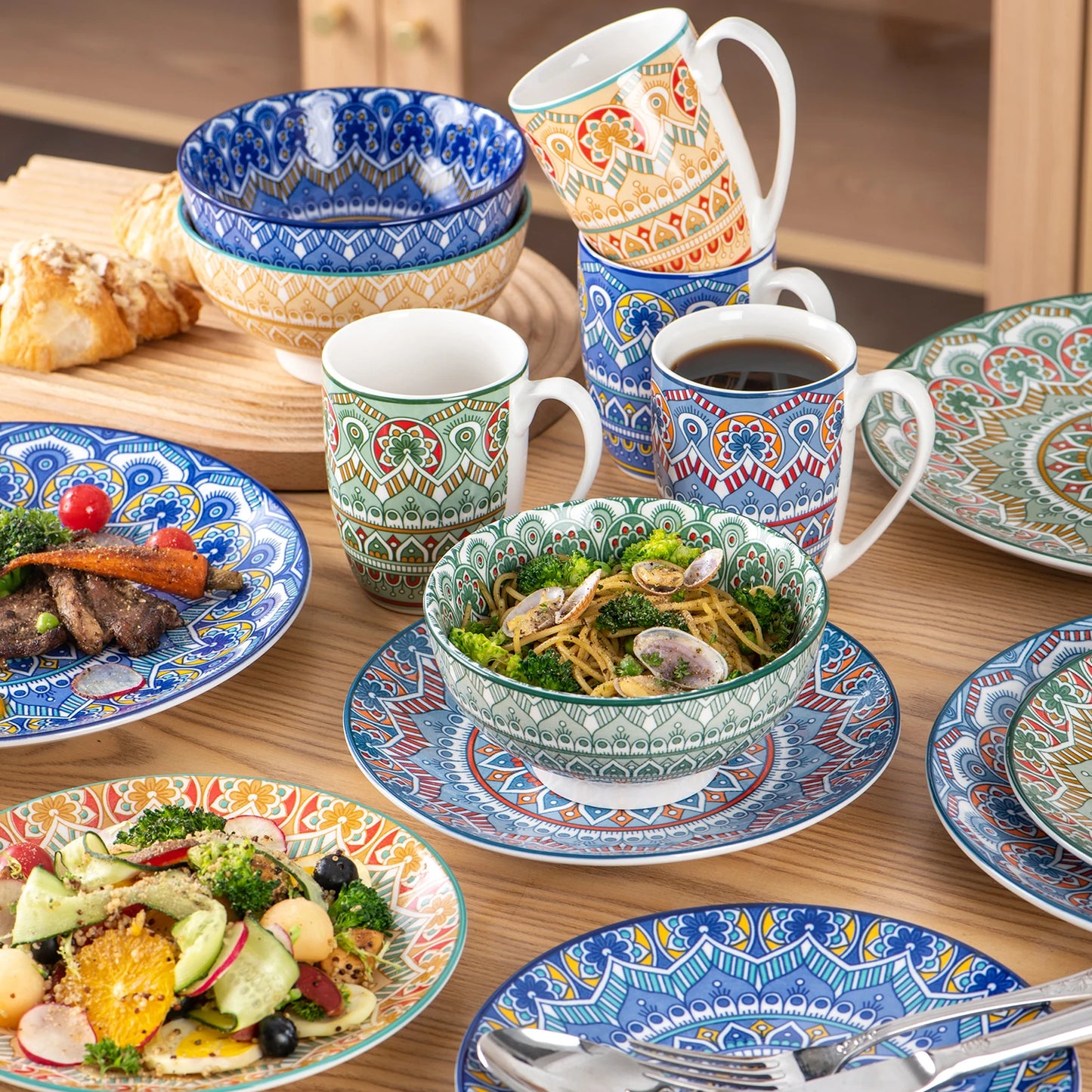 Malacasa Bohemian Mandala Ceramic Dinnerware Set