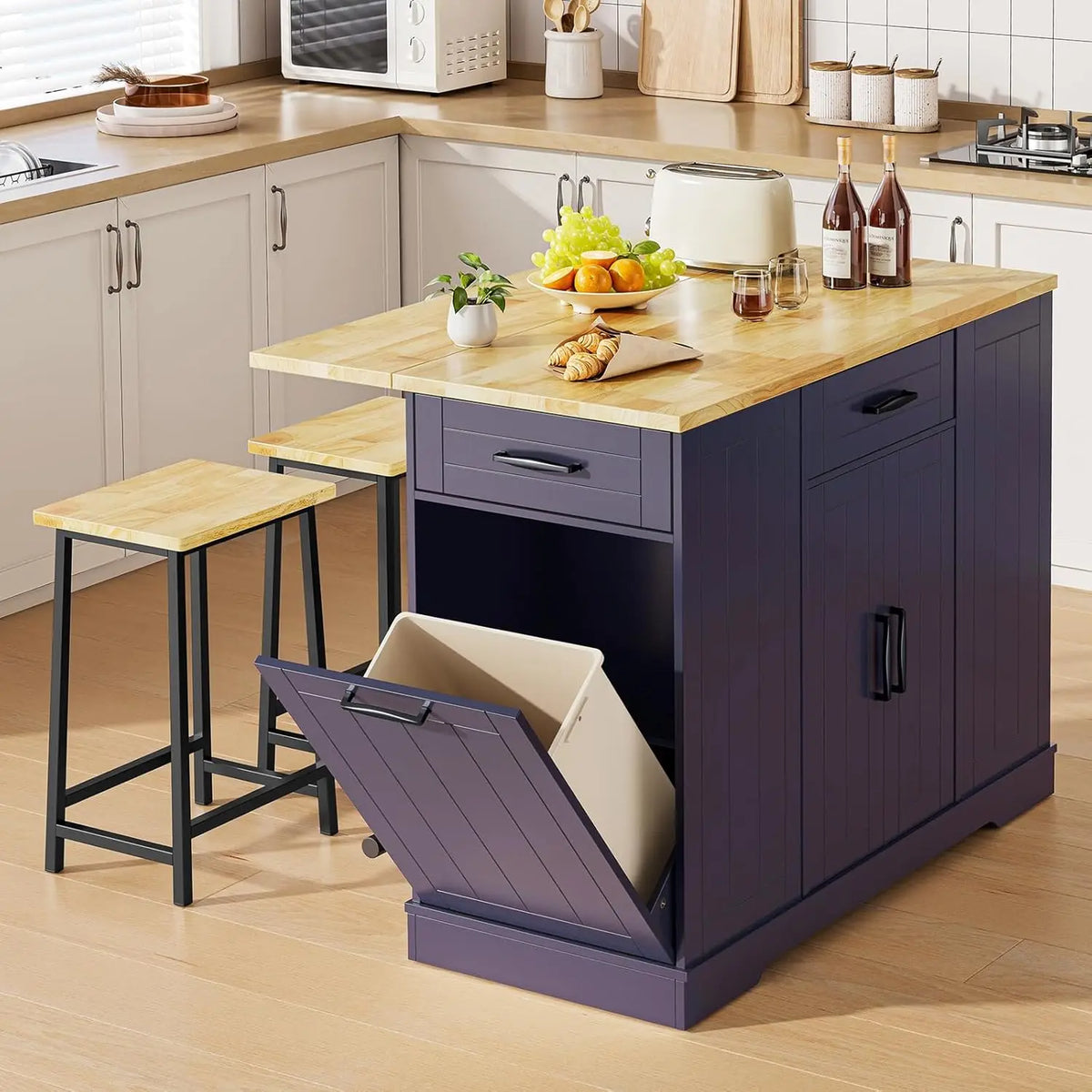 ONBRILL Kitchen Island With Drop Leaf And Chairs