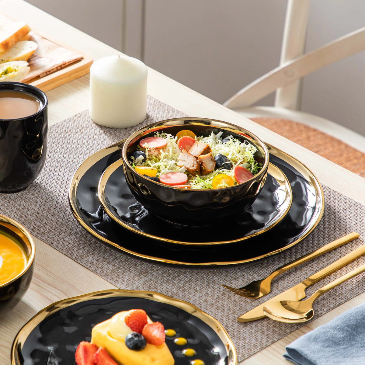 Malacasa Porcelain Dinnerware Set With Gold Trim