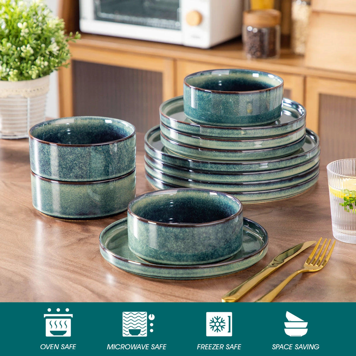 MALACASA Ceramic Dinnerware Set 12-36 Piece Reactive Glaze