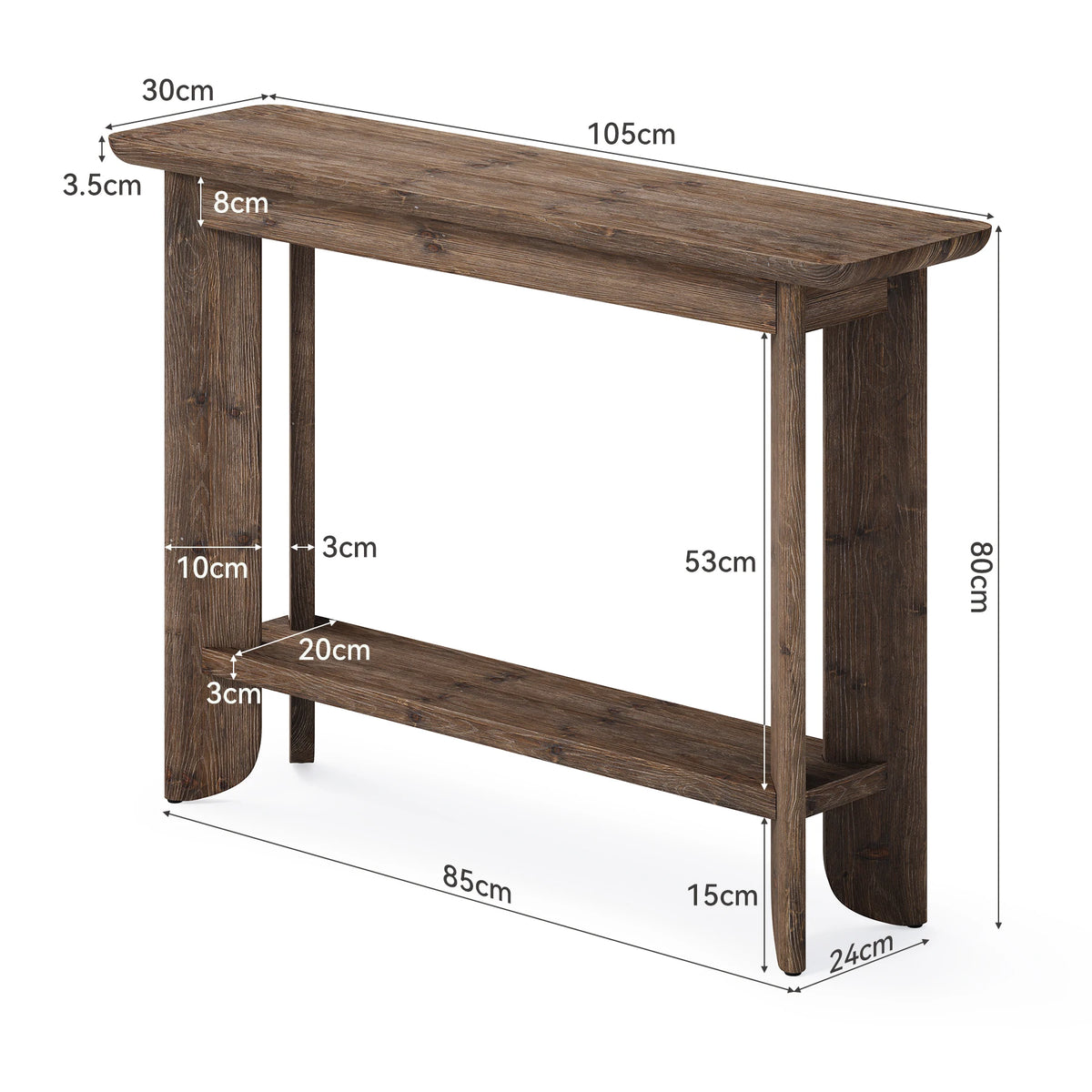 Tribesigns Walnut Solid Wood 2 Tier Console Table