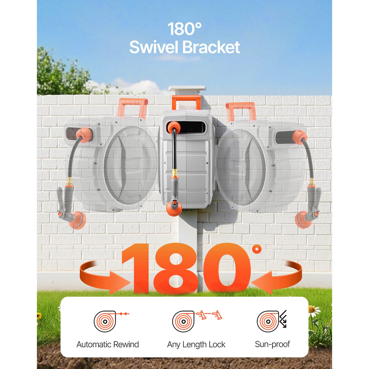 SucceBuy Retractable Garden Hose Reel With 9-Pattern Nozzle