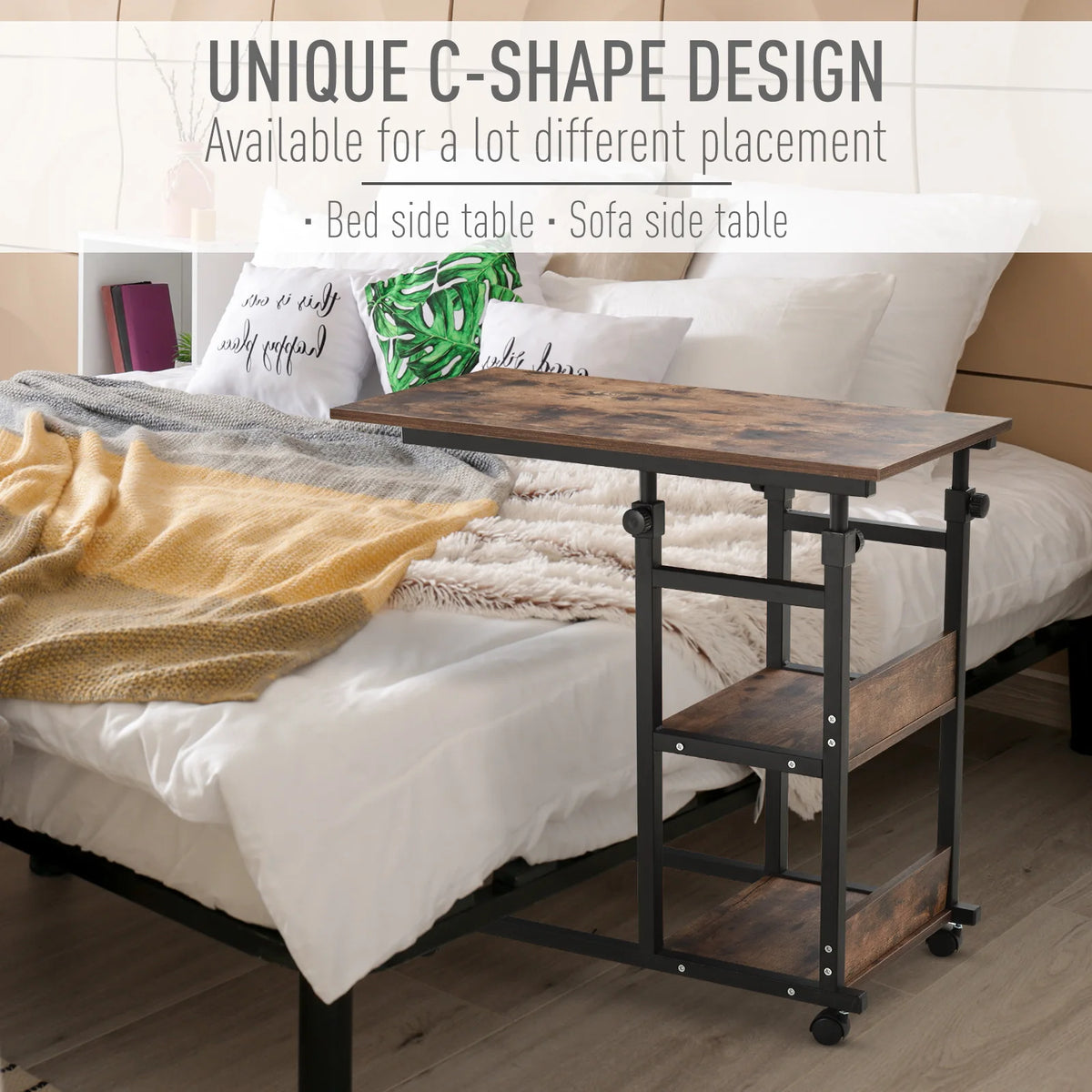 HOMCOM Industrial Rolling Side Table With 3 Tier Storage