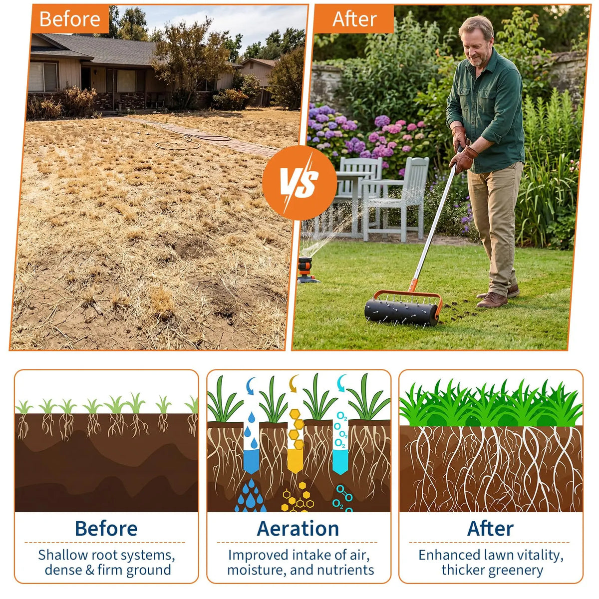 HiMISS Heavy Duty Spiked Lawn Aerator Roller