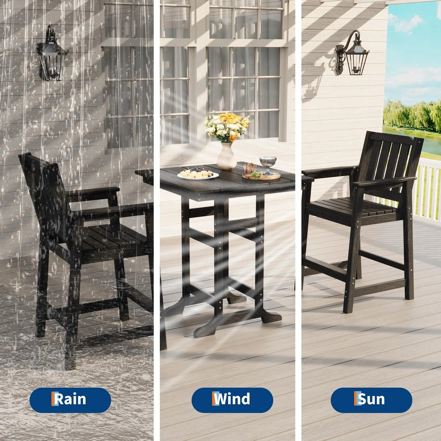 HiMISS All Weather HDPE Bar Height Chair Set Two Pack