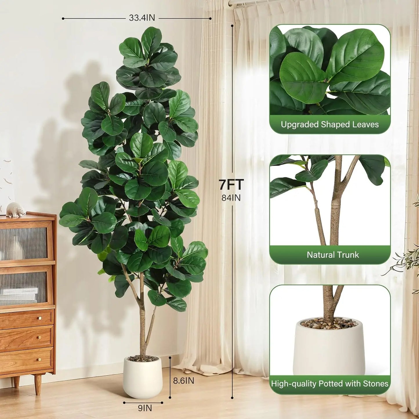 HiMISS Fiddle Leaf Fig Tree Artificial In Planter