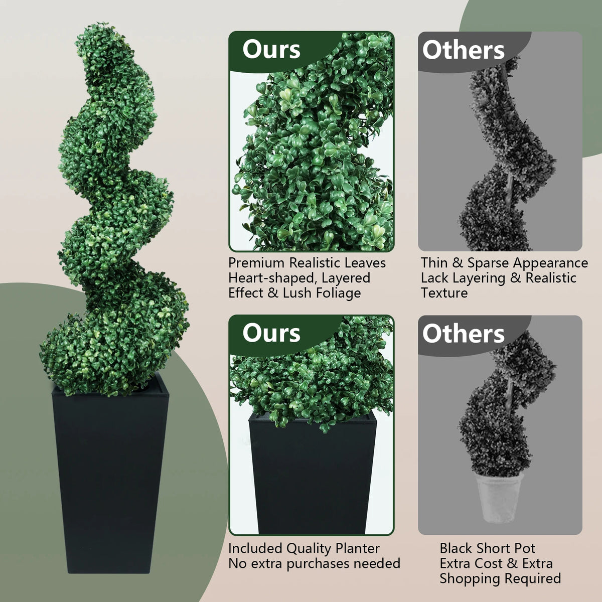 Olitree 2 Pieces Artificial Spiral Boxwood Topiary