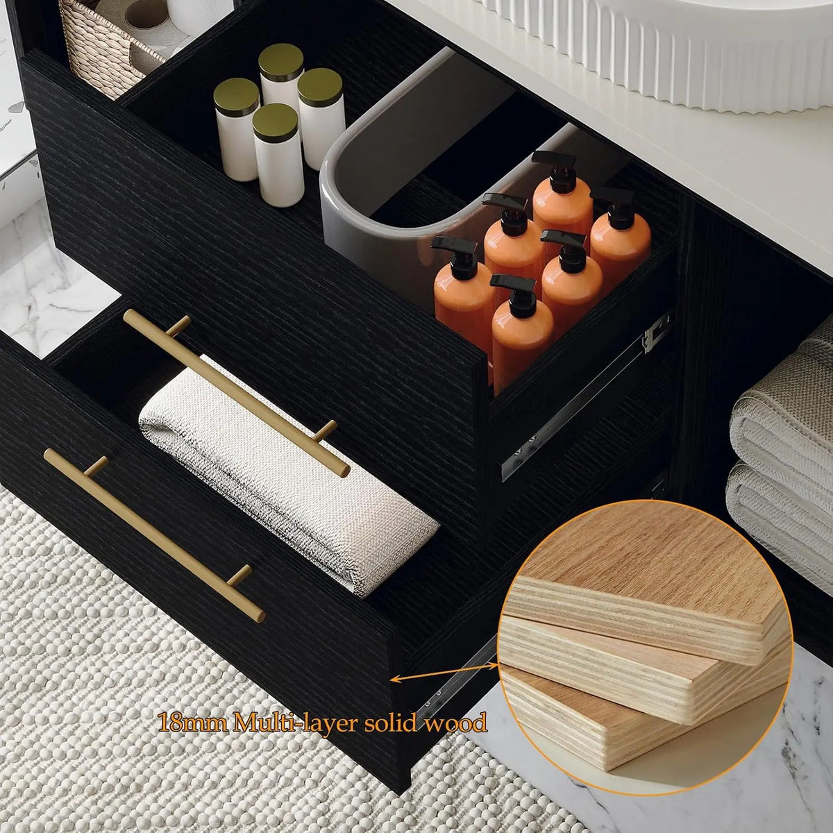 Modern Floating Vanity With Ceramic Sink And Wood Cabinet