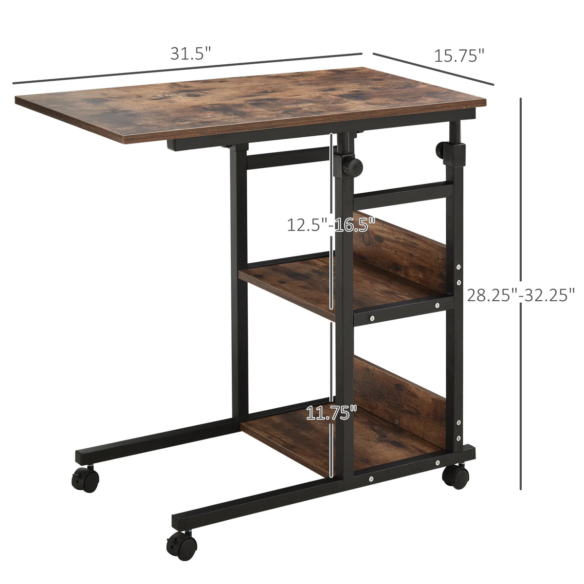 HOMCOM Industrial Rolling Side Table With 3 Tier Storage