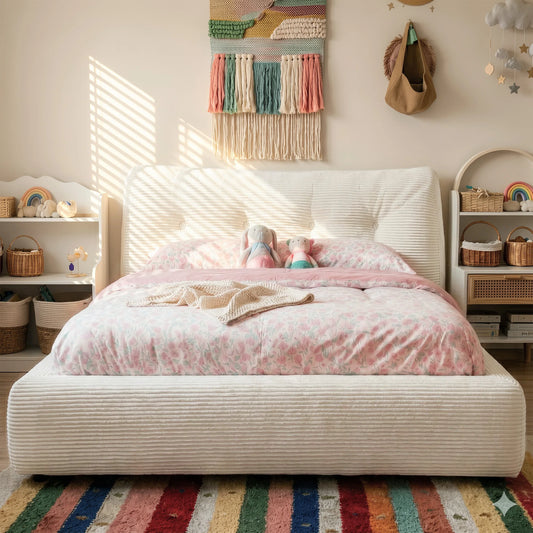 EnHomee Cloud Bed Frame With Foamed Headboard And Metal Base