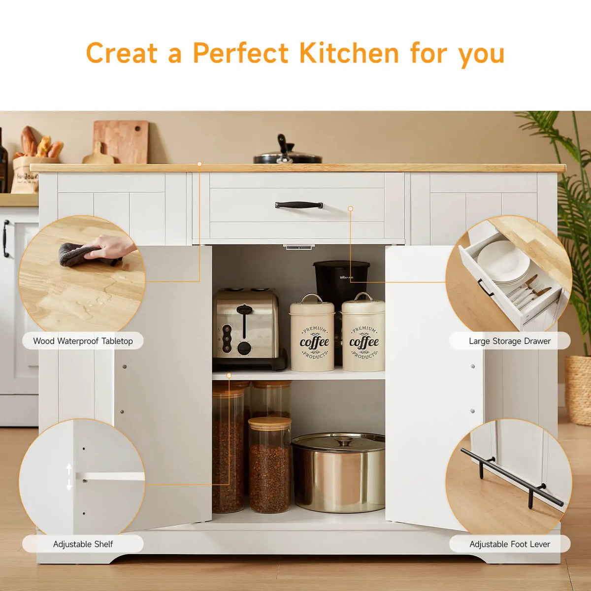 ONBRILL Kitchen Island With Drop Leaf And Chairs