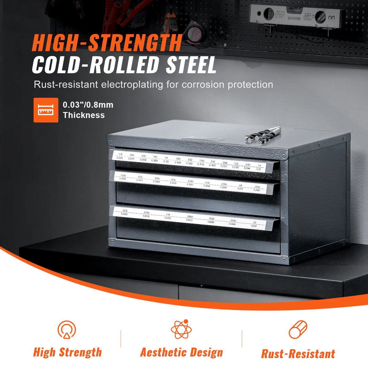 SucceBuy Steel Drill Bit Organizer Cabinet