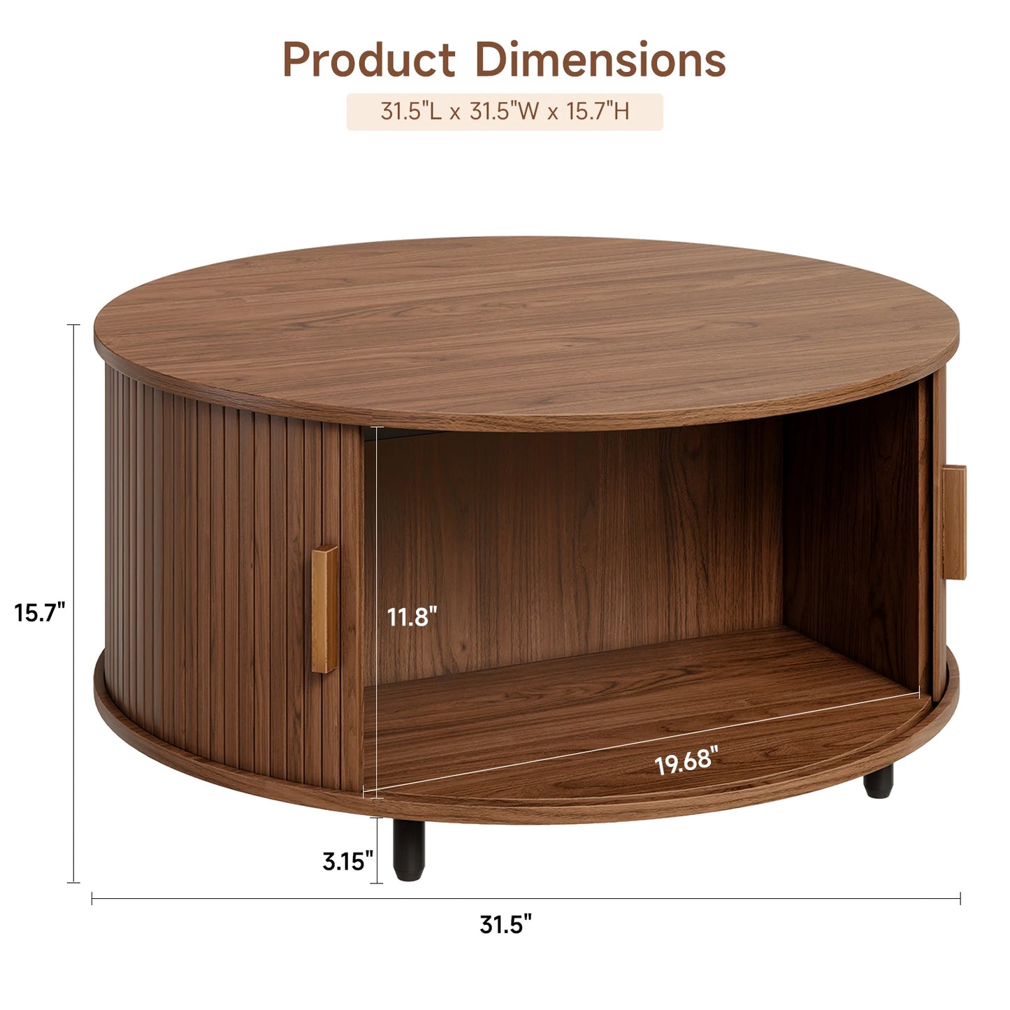 ONBRILL Round Coffee Table With Storage