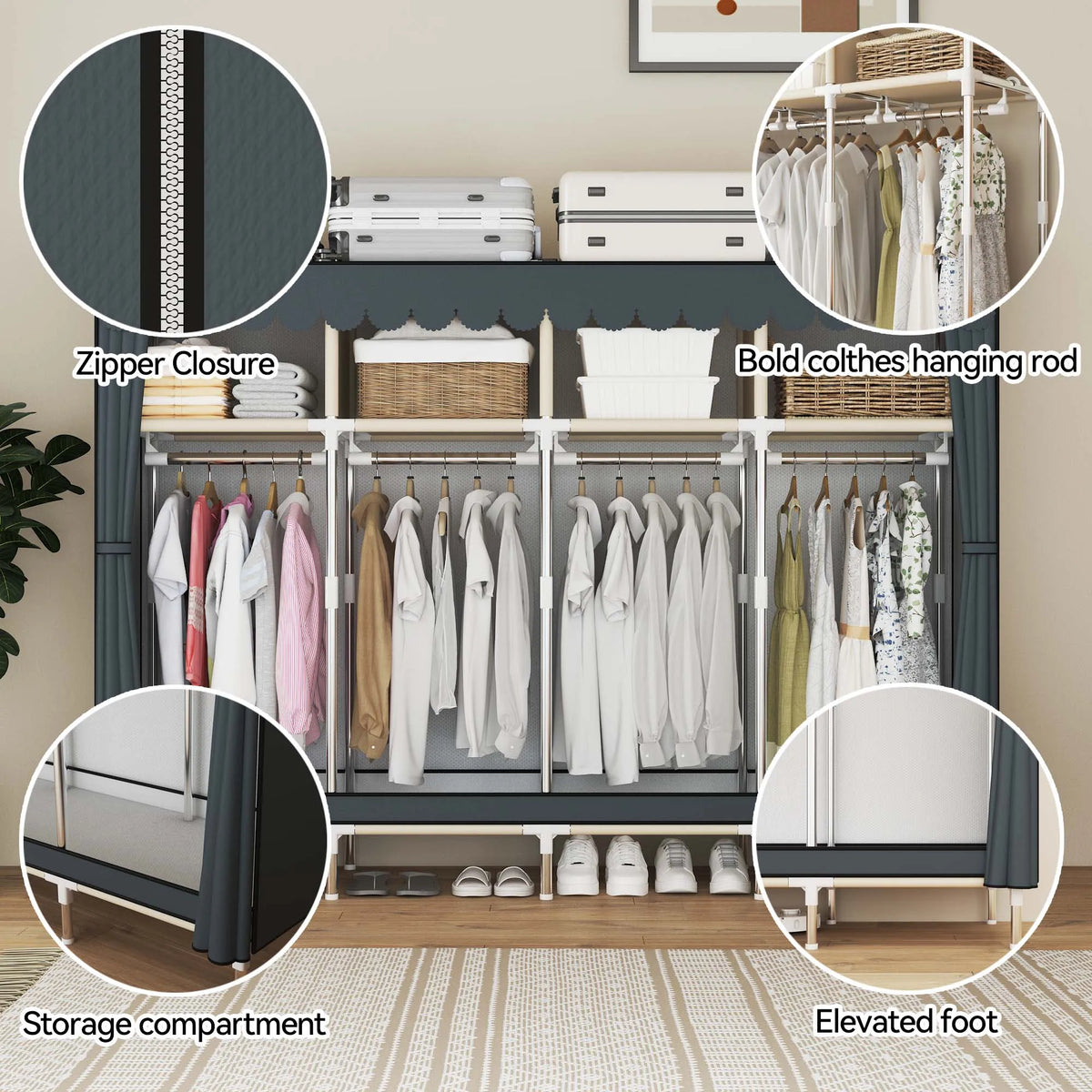 ArluKin Heavy Duty Fabric Wardrobe With Metal Frame