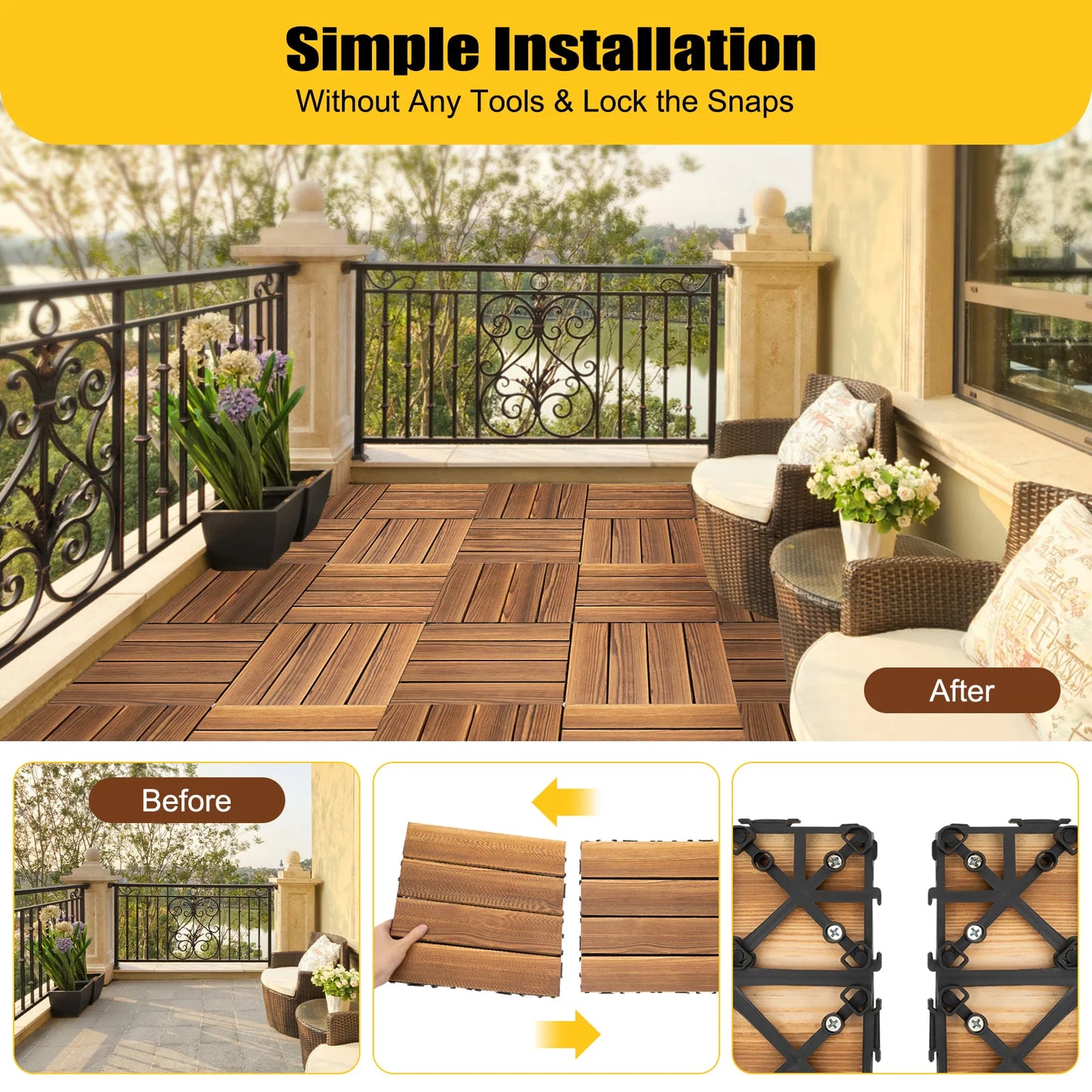 Bymaocar Camphor Pine Wood Outdoor Flooring Tiles